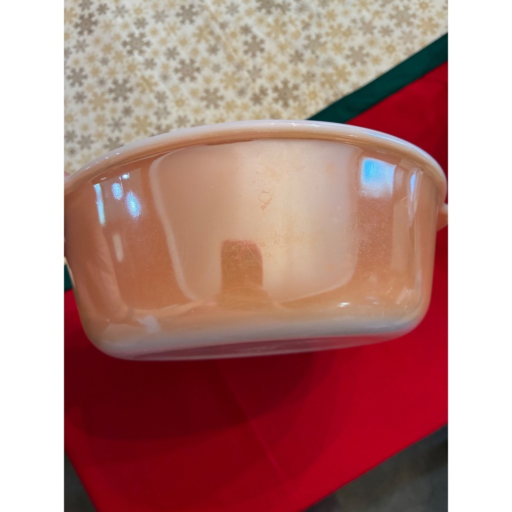 Vintage Fire-King Peach Luster 2Quart Round Casserole Dish Milk Glass Tab Handle